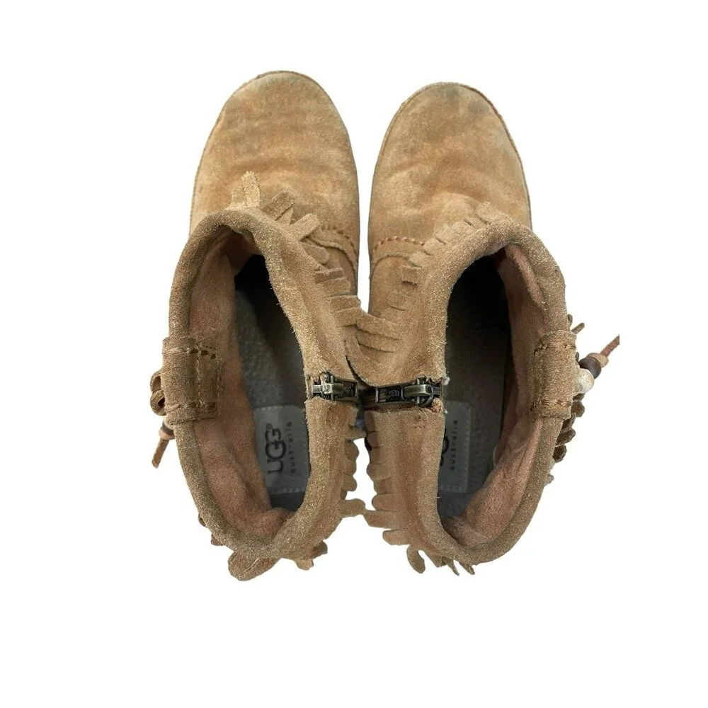 UGG Australia Shenandoah Tiana Brown Nubuck Suede Leather Fringe Boots Youth 4
